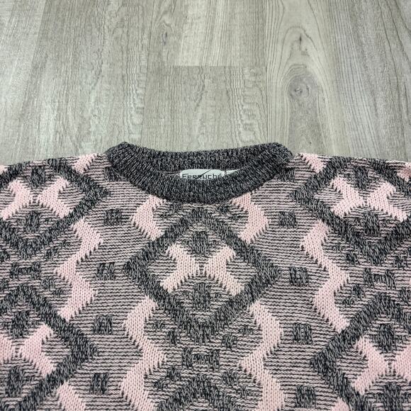 Vintage Ferruche Sweater Men's XL Pink Gray Geometric Knit Crewneck 90s Grandpa - Picture 3 of 6